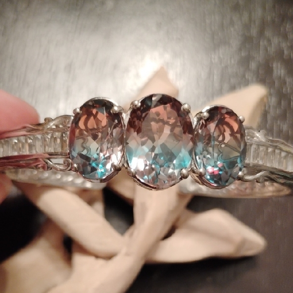 925 Sterling Silver and Genuine Gemstone Hinge Bracelet